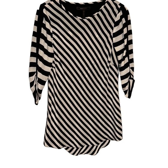 BCBG Maxazria Black and White Striped 100 % Silk Blouse - size medium - Picture 1 of 5